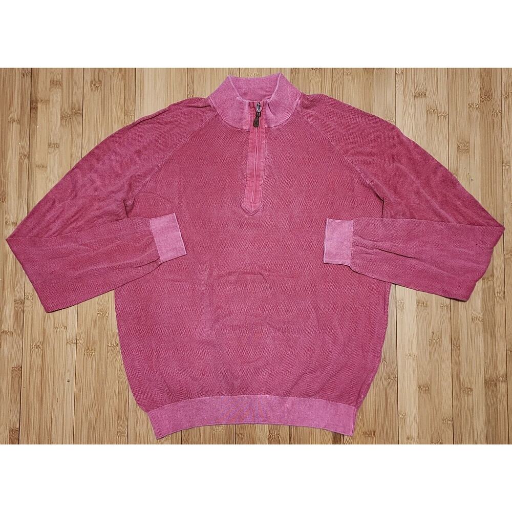 Johnnie O Sweater Mens Sz Medium Knit Long Sleeve 1/4 Zip Salmon Pink Golf Beach